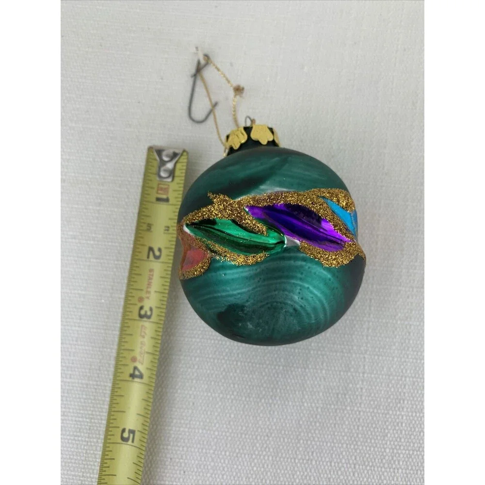 Vintage Hand Painted‎ Indented Ornament - Green Red Gold Blue Purple- Christmas